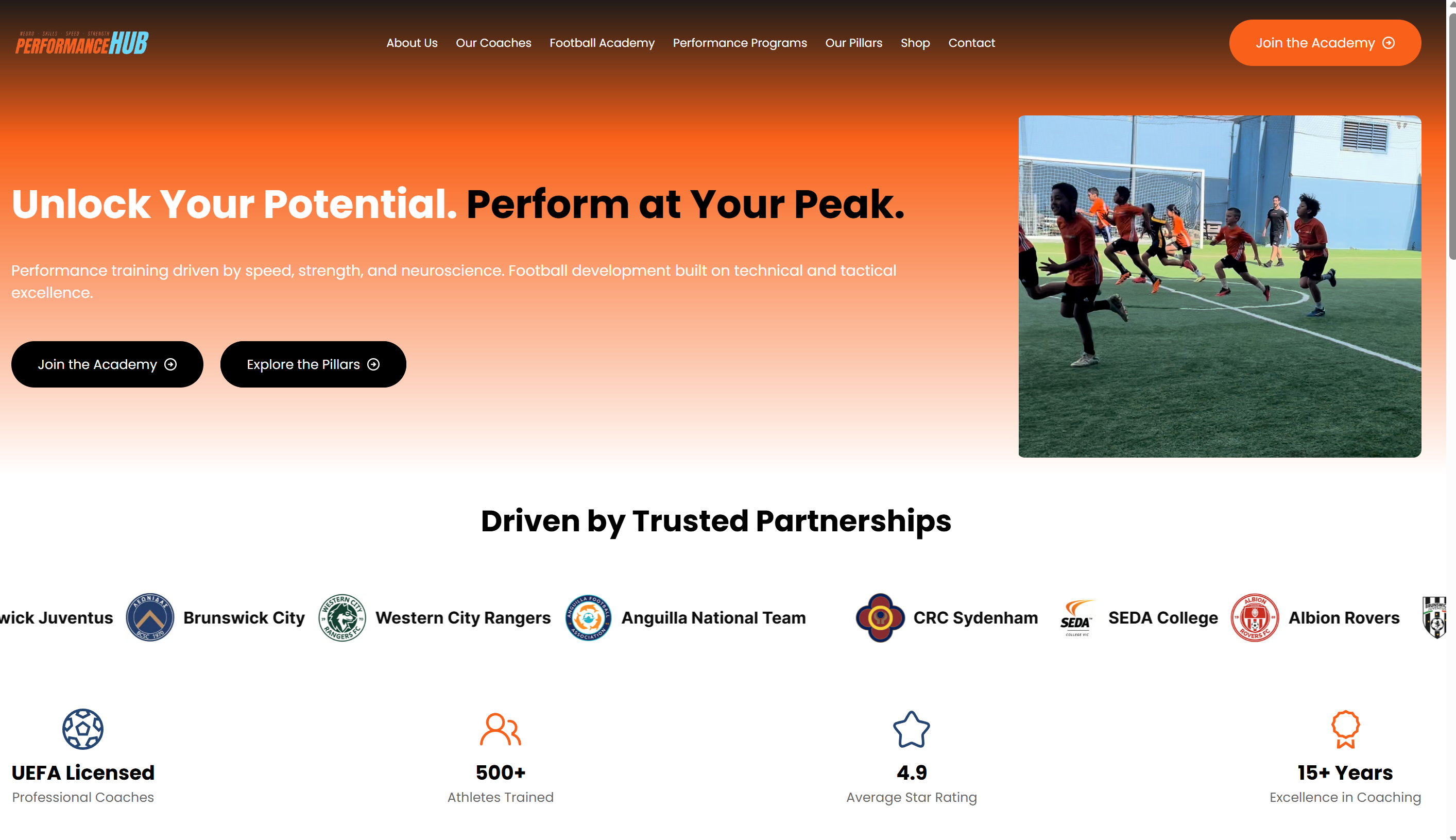 Performance Hub website — football strength and conditioning coaches