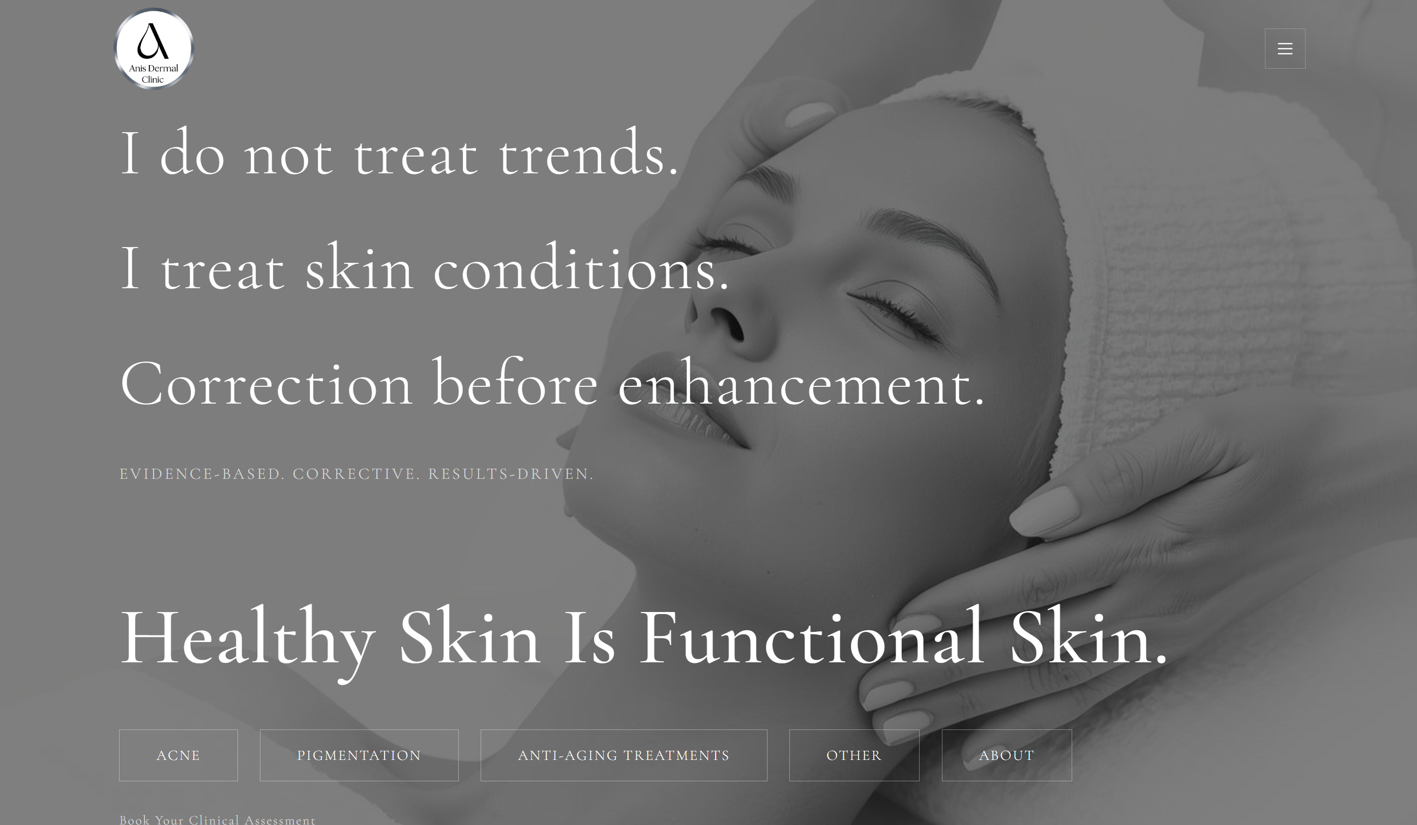 Anis Dermal Clinic website homepage