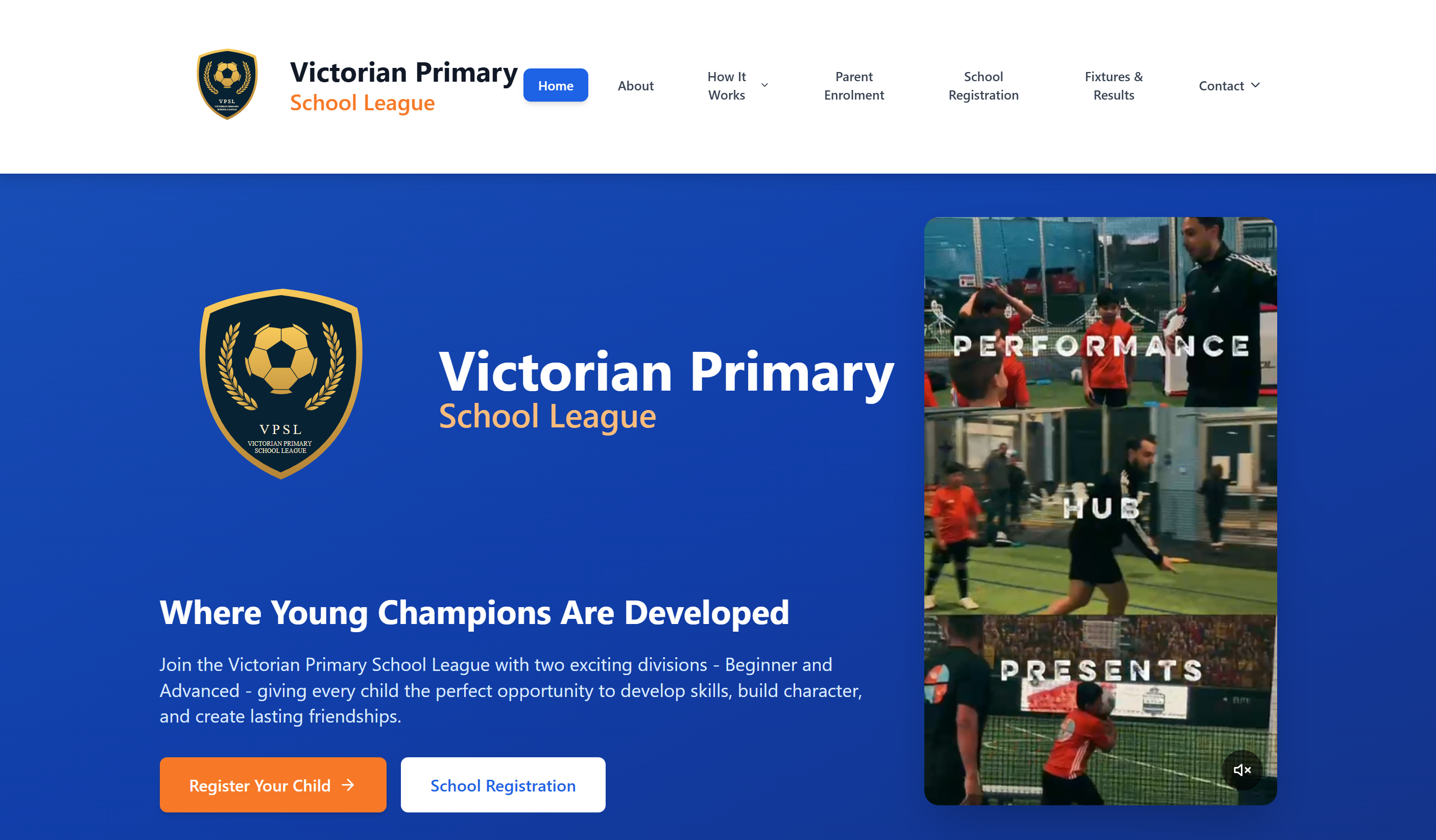 Homepage preview for Victorian Primary School League